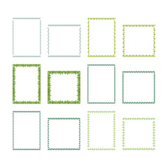Minimalistic geometric floral empty frames collection. Square shapes with leaves. - 781372514