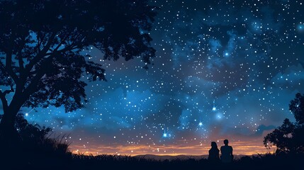 Picnic Under a Starry Sky with Space for a Love Poem and Handdrawn