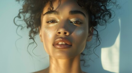 A portrait of a woman with glowing skin, showcasing her natural radiance.