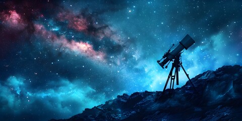 Lone Telescope Silhouetted Against Starry Night Sky Gateway to the Cosmos