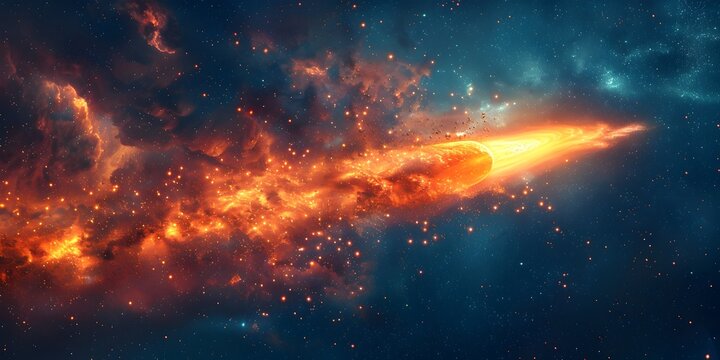 Fiery Comet Tail Blazing Across the Enigmatic Night Sky A Fleeting Celestial Visitor from Distant Realms