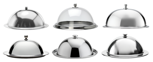 Set of shiny silver cloches, cut out