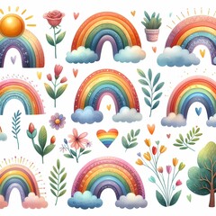 Obraz premium different rainbows on a white background, rainbow collection