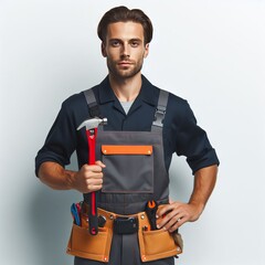 worker with tools on white