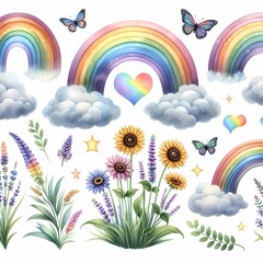 different rainbows on a white background, rainbow collection