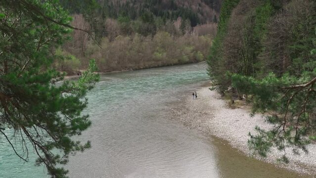 Lechfall waterfall, Lech river near Fussen, Ostallgaeu, Allgaeu, Swabia, Bavaria, Germany, Europe. Gedenkstein Via Claudia Augusta. Maxsteg Fussen. Wehr WKW Mangfall. King Max jetty. 
