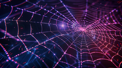 spider web and a digital network merging together seamlessly, while adding elements of depth and perspective suitable for a 3D animation backdrop. The design should have a unique touch.