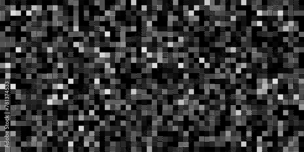 Aufkleber Halftone Pixel Dithering Square Tiles Pattern. Vintage 8-bit Game Background. Vector Illustration. Pixel Halftone Bitmap Raster Effect. Random Tiles Generative Art.
