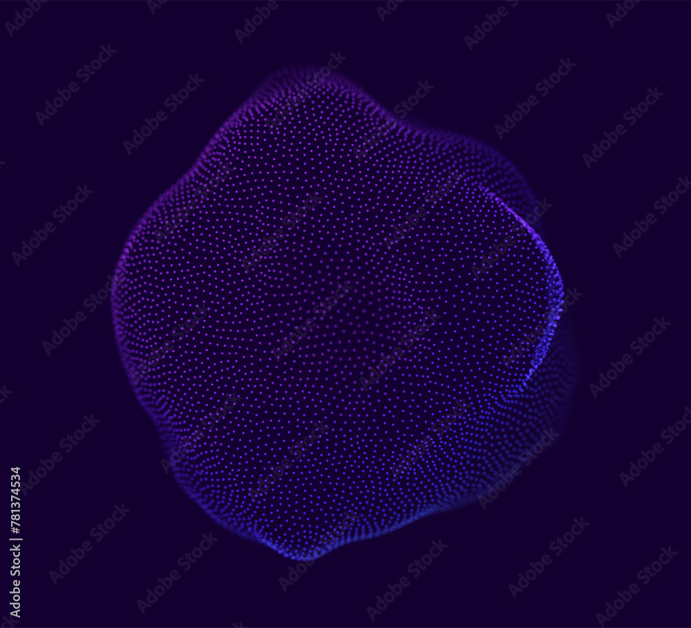 Aufkleber Abstract Deformed 3D Sphere. Bright Glowing Radial or Circular Digital Equalizer. 3D Illuminated Distorted Sphere of Glowing Particles and Lines. Visualization of Voice, Music Playback. EPS10 Vector