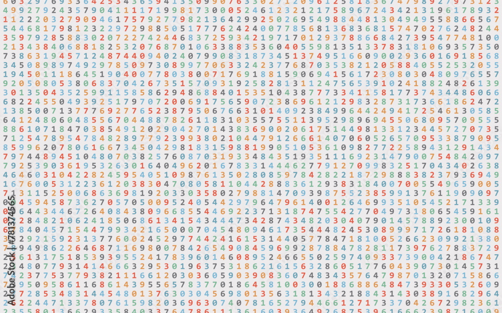 Poster Mathematics Background - Different Numbers in Random Pattern with Random Highlights. Colorful School Pattern for Children. Multicolor Math Physics Code Vector Illustration.