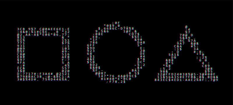 Glitched Frames Geometric Design - Circle, Square, Triangle. ASCII Text Art Style Shapes Background. Glitch Design for Graphic Design - Banner, Poster, Flyer, Brochure, Card. Vector Illustration.