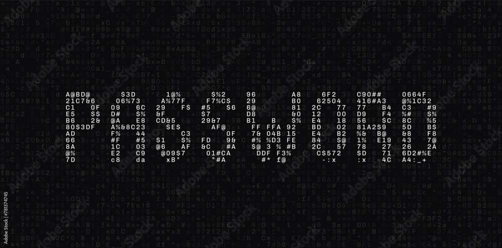 Leinwandbilder ASCII Text Art PASSWORD Word. Dark Binary Code. Concept of Password Protected Digital Data. Hacker Attack Database Leak Information. Cyber Security Vector.