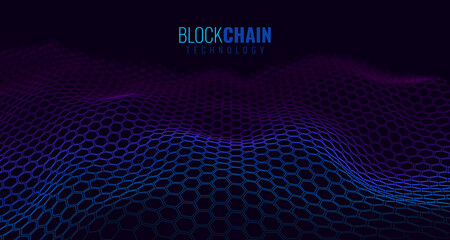 Blockchain Hexagon Grid. Cryptocurrency Technology Vector Background. Abstract Fintech Concept. 3D Vector Illustration.