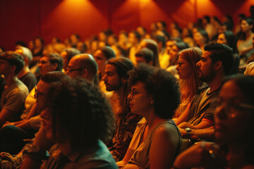 Audience in a Large Auditorium Watching a Movie on a Big Screen