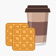 Breakfast concept. Viennese waffles, fresh pastries and aromatic coffee.