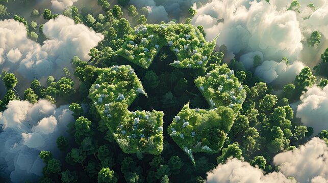Recycling on green clouds surrounded by trees in the form of detailed images