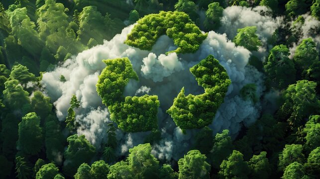 Recycling on green clouds surrounded by trees in the form of detailed images