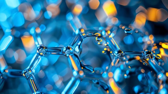 Close-up photograph of polymer chains forming during the polymerization process with a detailed view of catalysts and monomers converting into polyethylene