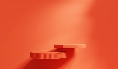 Abstract Orange Minimal Podium Platform For Product Display Presentation 3D Rendering