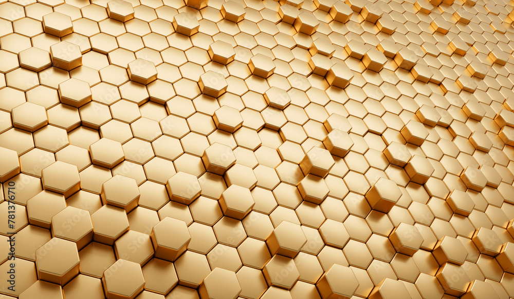 Poster abstract golden hexagon array background 3d rendering