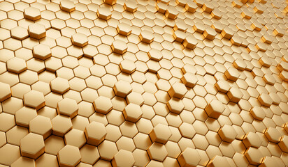 Abstract Golden hexagon array background 3d rendering	