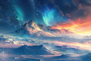 Fototapeta premium Frozen landscape under the Northern Lights