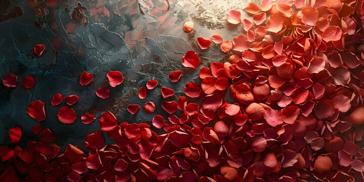 Scattered rose petals form the ultimate symbol of romance and love conveying a sense of passion and intimacy