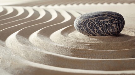Fototapeta na wymiar Japanese zen garden round stone raked sand tranquility serenity balance simplicity mindfulness meditation nature harmony peaceful minimalism contemplation spiritual Zen Buddhism relaxation zen 