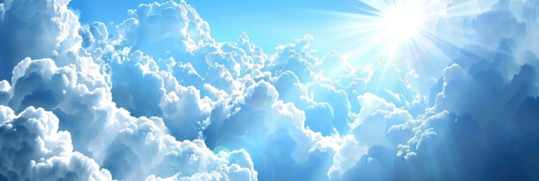 The sky is filled with fluffy white clouds and the sun is shining brightly by AI generated image
