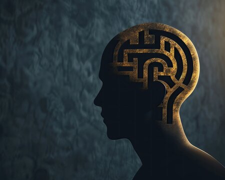 A silhouette of a head, with a labyrinth inside, highlighting complex and unique thought processes.
