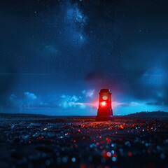 An emergency siren glowing under a night sky, ready to notify the community of danger, Protect Concept, futuristic background. - obrazy, fototapety, plakaty