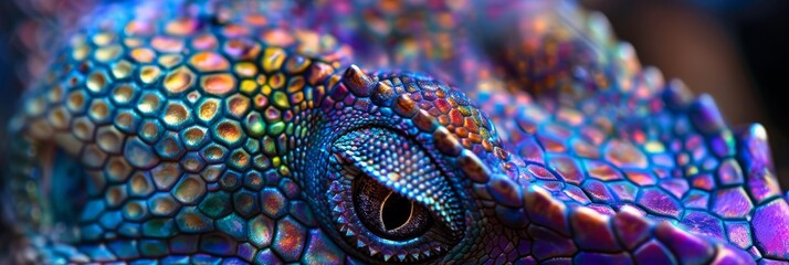 Vivid reptile skin texture in a kaleidoscope of shimmering colors - obrazy, fototapety, plakaty
