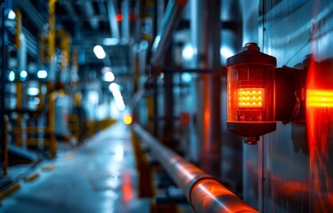 A gas leak alarm in an industrial plant, detecting hazardous substances and triggering evacuation procedures