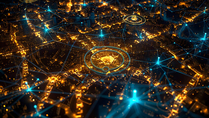 Fototapeta na wymiar Smart City Blueprint: Digital Map Showcasing Futuristic Urban Connectivity Network Lines