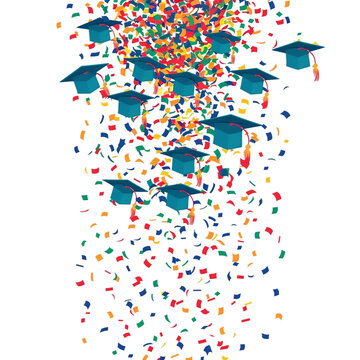 Graduation confetti in the shape of graduation caps and diplomas on transparent background. AI generate illustration