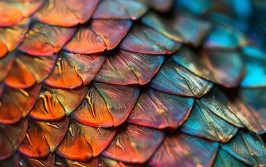 Fototapeta premium Macro shot of vibrant, colored scales conveying exotic luxury