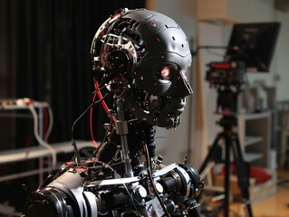 Robotic actor in 3D, performing in films and theaters, its programmable expressions and movements captivating audiences