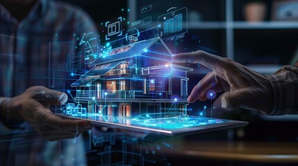 Create photorealistic real estate photos on mobile devices. State-of-the-art tablet with AI chatbot, holographic method with statistics and graphs for real estate agents.