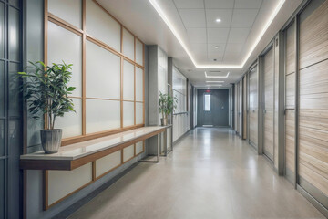 Modern clinic hallway with clean lines and professional ambiance for a contemporary environment