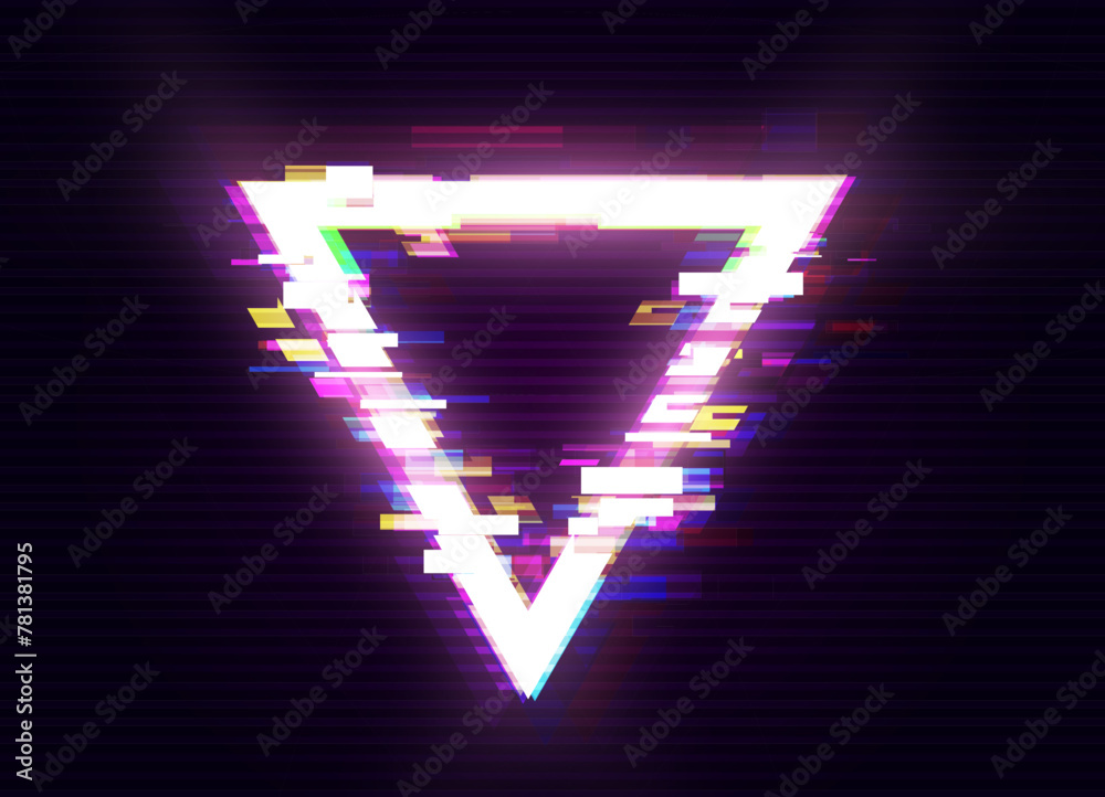 Poster Glitched Triangle Design. Distorted Glitch Style Modern Background. Glow Design for Graphic Design Vector Illustration.