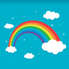 Rainbow with clouds and stars