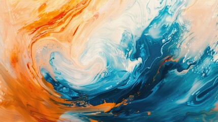 Abstract painting with swirling orange and blue hues