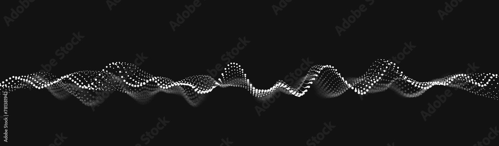 Aufkleber Sound Wave Particles. Music Data Visualization. Dynamic Circles Dots Particles Ultrawide Party Background. Vector Illustration. Digital Sound Equalizer.