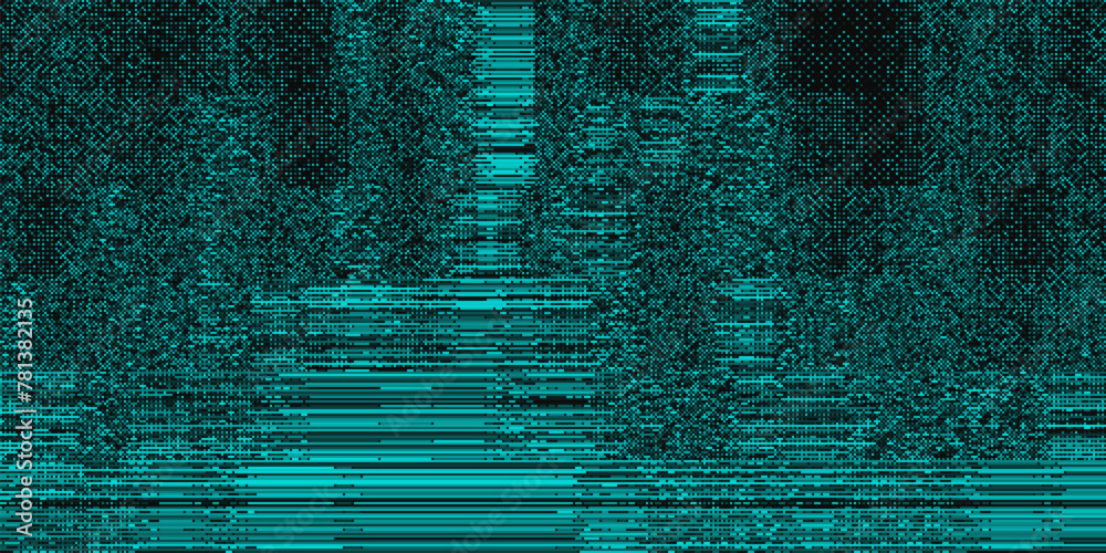 Poster Glitch Blue Lines Background. Abstract Noise Effect, Error Signal, TV Technical Problem. Cyberpunk Glitch Overlay Effect Texture Vector Illustration.
