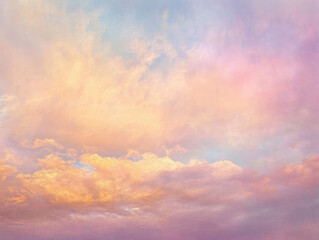 Light pink clouds in sunset blue sky. Pastel colors of clouds, sunrise sundown natural background
