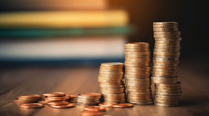 Stack of coins and account bank, saving concept