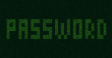 ASCII Art PASSWORD Word Made from Random Letters and Numbers. Dark Binary Code. Concept of Password Protected Digital Data. Hacker Attack Database Leak Information. Cyber Security Vector.
