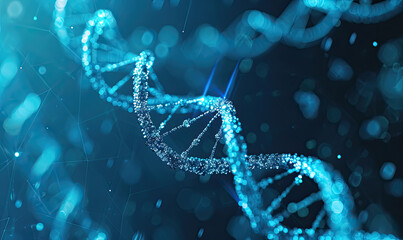 dna. abstract 3d polygonal wireframe dna molecule helix spiral on blue. medical science, genetic biotechnology, chemistry biology, gene cell concept