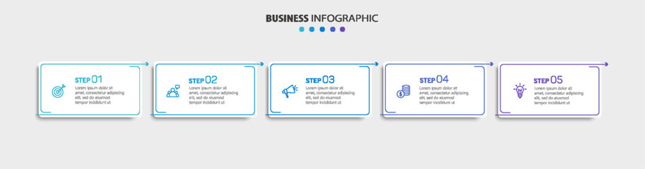 Business infographic template with 5 options or steps. Can be used for workflow layout, diagram, annual report, web design