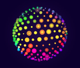 Rainbow Circles Sphere Isolated on Dark Background. Vector Illustration for Your Design.